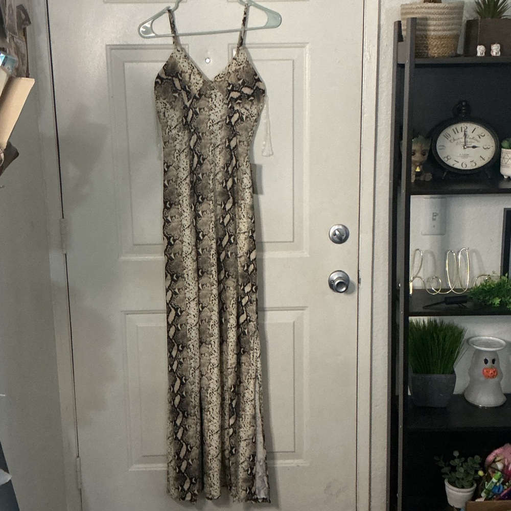 Snake Print Slip Maxi Dress - Neutral Tones